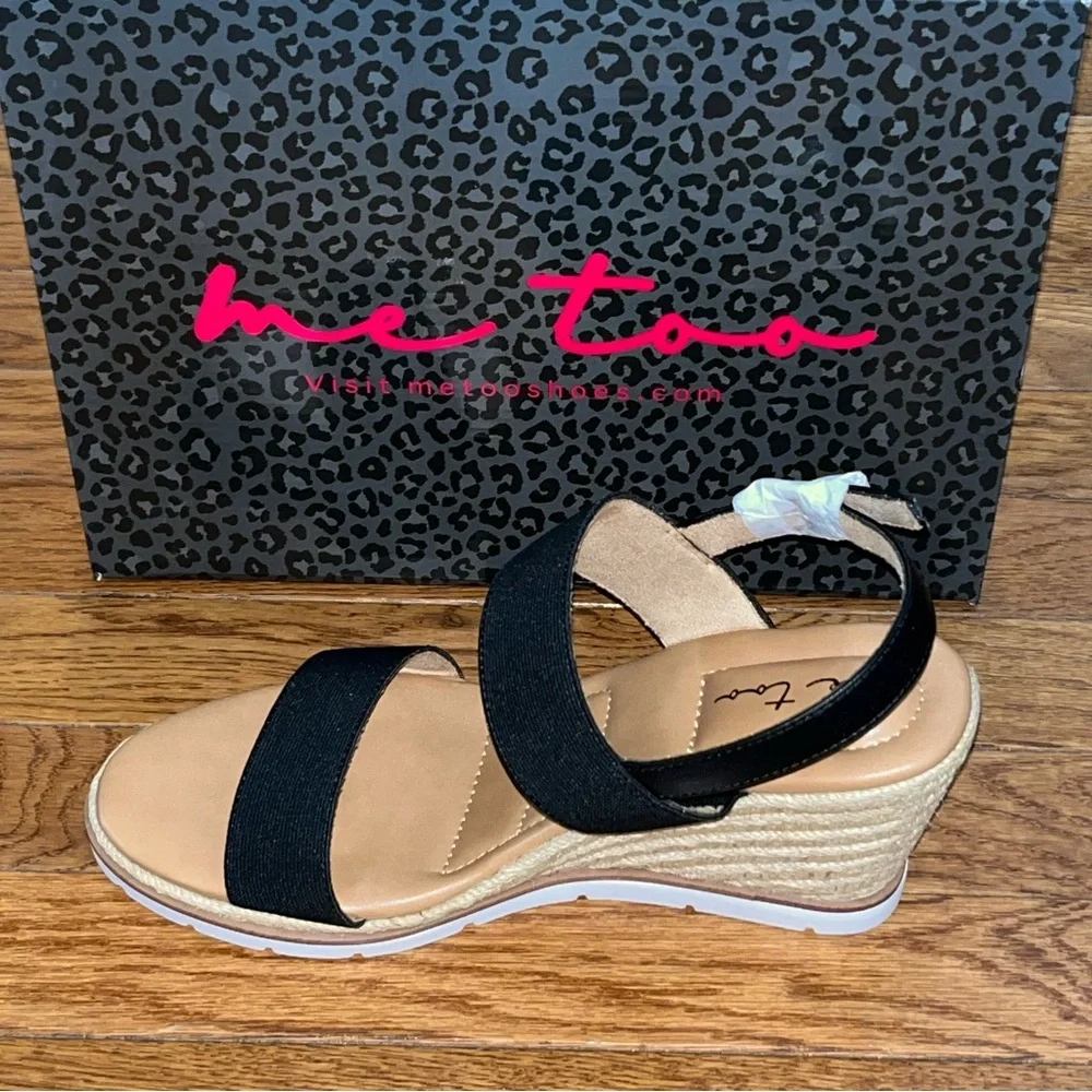 Me Too Gavin Slingback Espadrilles Wedge Sandals Black & Tan Women’s Size 11
